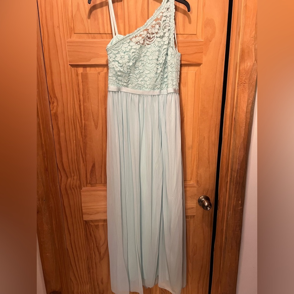 Mint one-shoulder bridesmaid dress